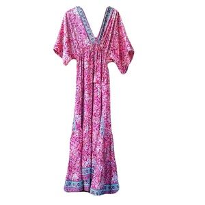 Boho Maxi Dress | Coverup Womens L Colorful Paisley Floral